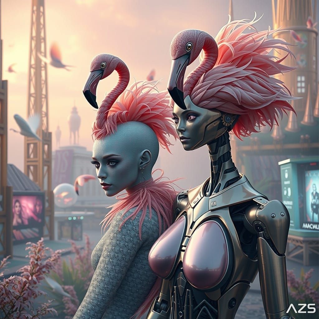 Ethereal Beings Dazzle with Flamingo Feather Hairdos in Drea...