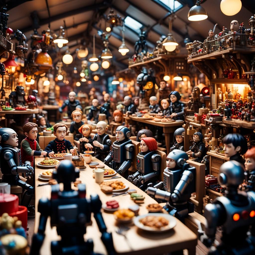 Festive Toy Dinner Party in Golden Hour Glow