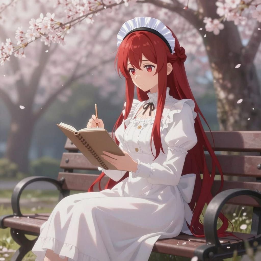 Anime Girl in Gothic Lolita Dress with Red Hair