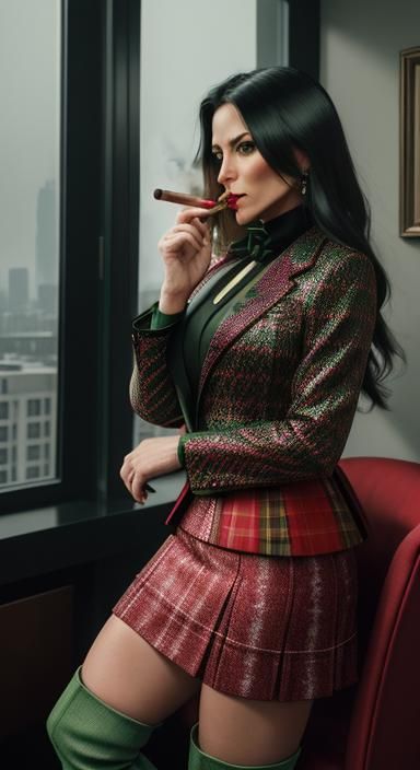 Hyperrealistic Lawyer in Christmas Skirt Suit