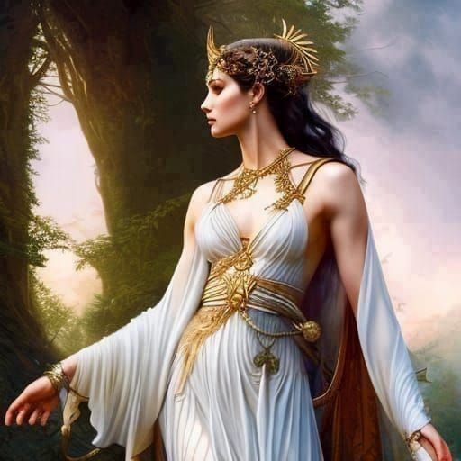 Artemis Hunting in Forest: Fantasycore Art