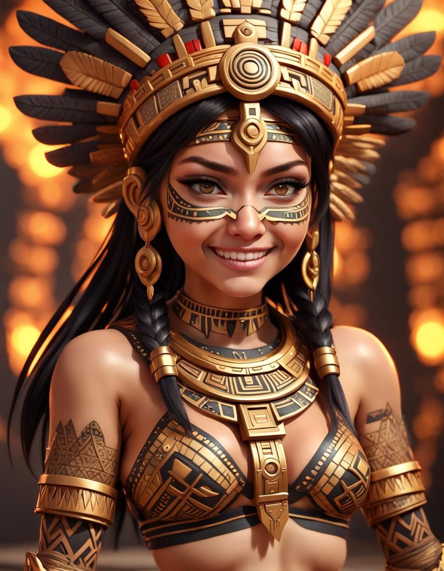 Aztec Woman with Evil Eyes, Chibi Anime Style