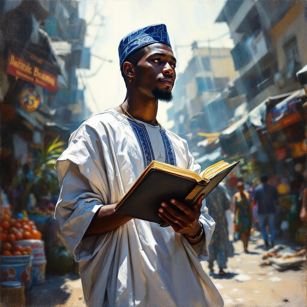 Nigerian Man with Scripture in Lagos Oil Painting