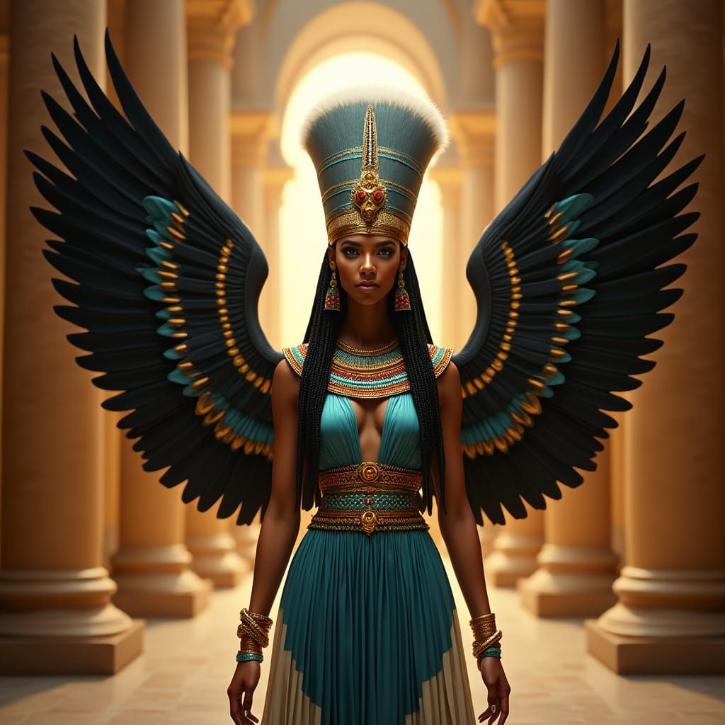 Egyptian Goddess Nekhbet in Ancient Throne Room