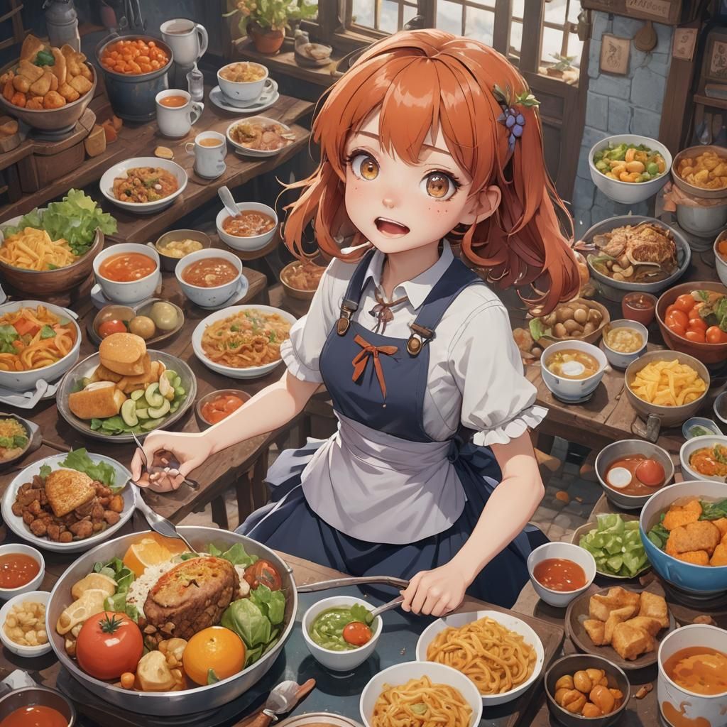 Clumsy Girl Eating: Detailed Matte Painting
