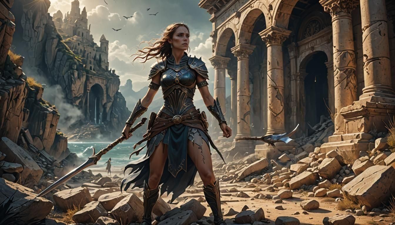 Epic Fantasy Giantess Digital Art With Spear