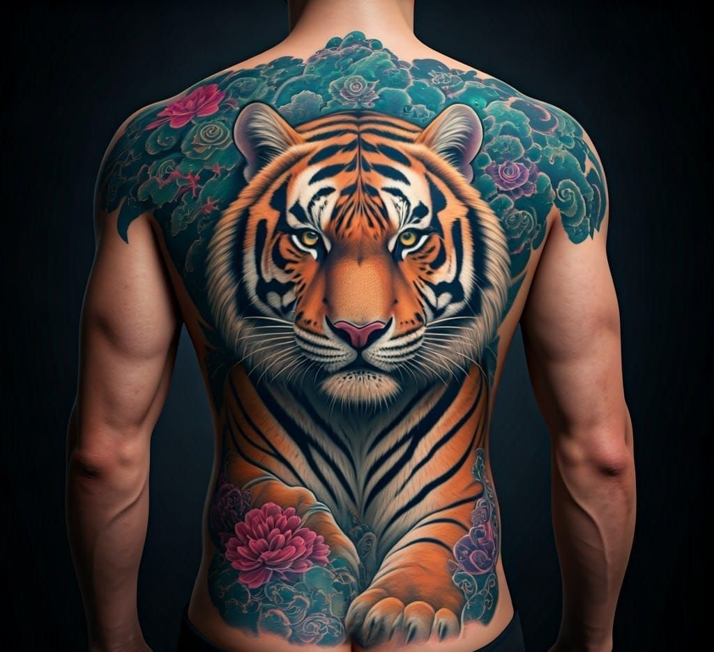 3D tiger back tattoo