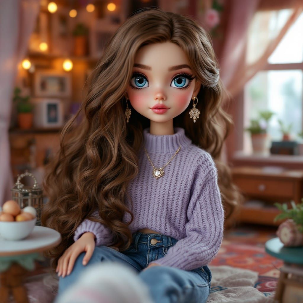 Dreamlike Dollhouse Scene in Cyberpunk Style