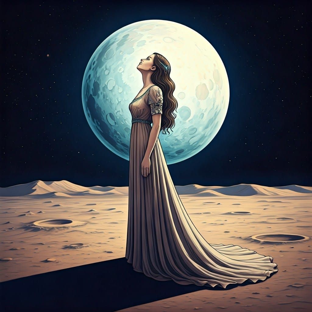 Woman on the Moon in Surreal Style