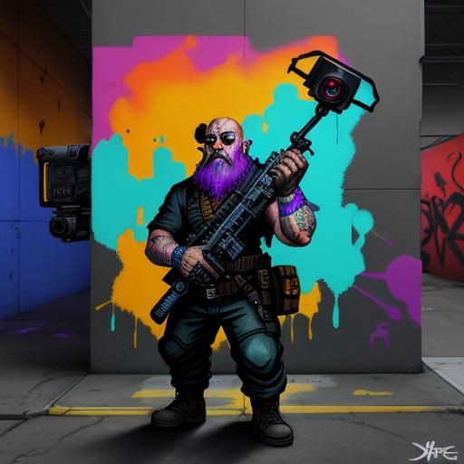 Dwarf Rigger with Drone in Graffiti Art Style