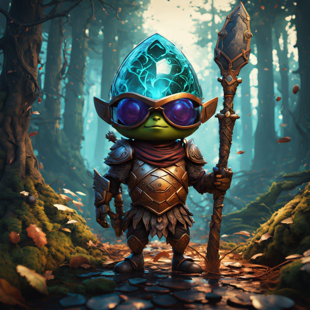 Chibi Acorn Warrior in Mystical Forest