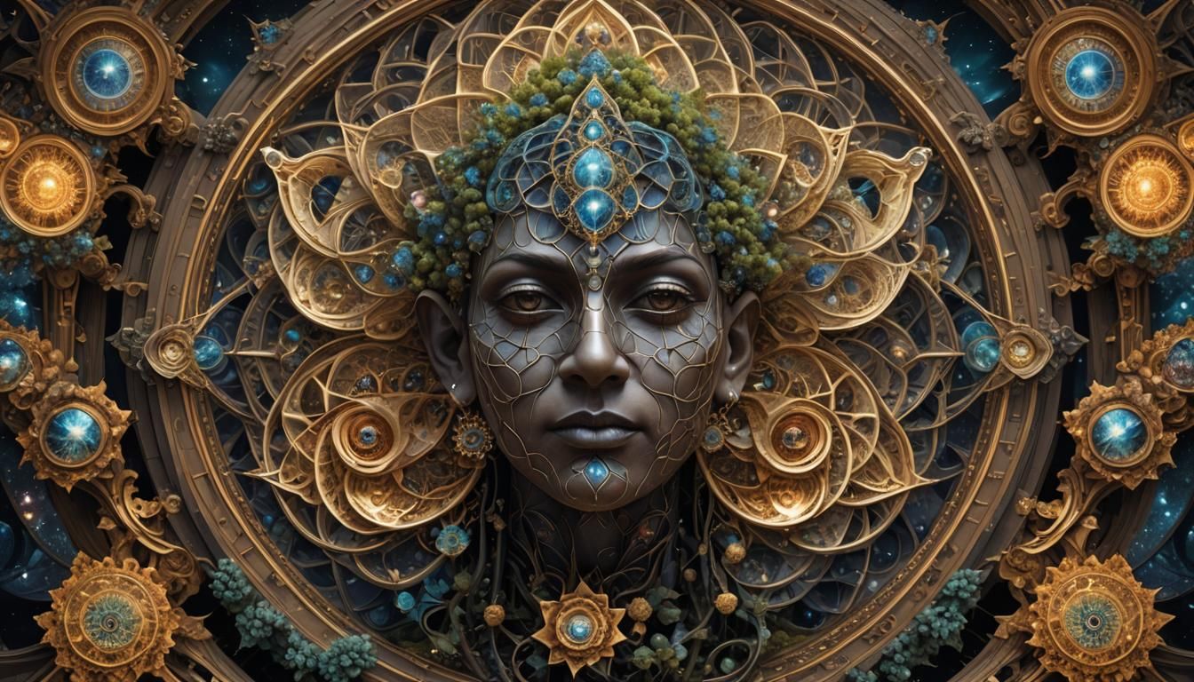 Sacred Geometry Portrait with Fractal Landscape