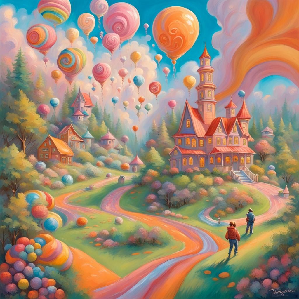 Vibrant Candyland Wonderland in Gouache Style