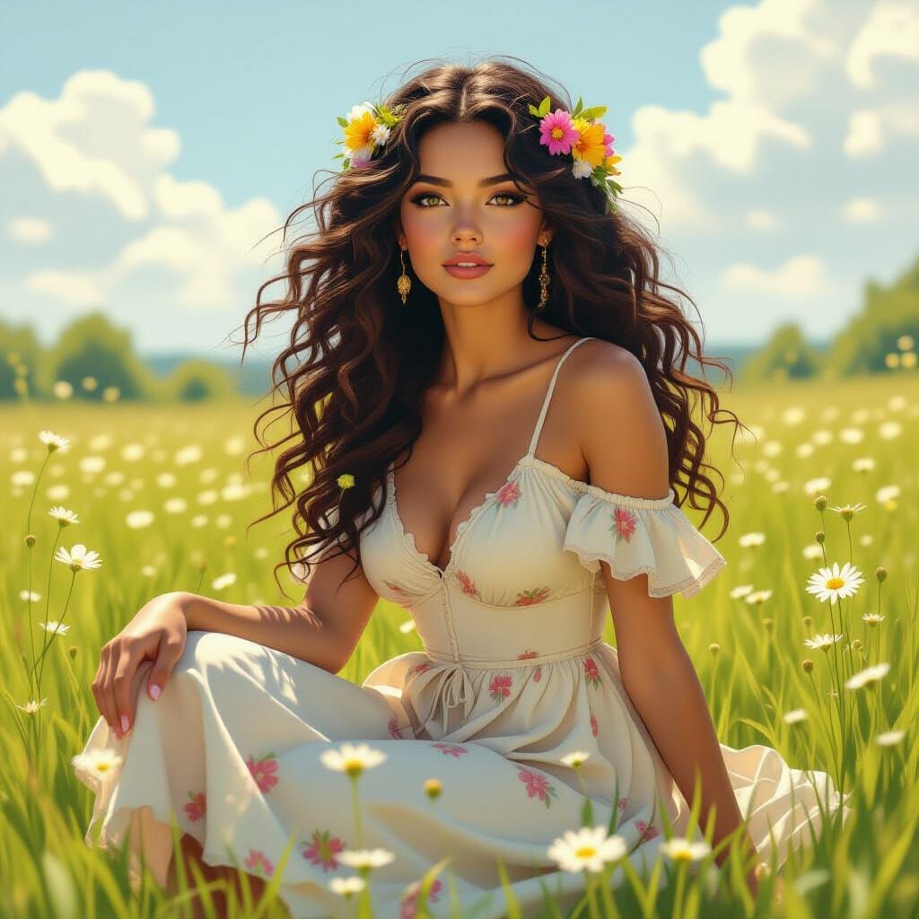 Halfling Woman in Lush Meadow, Painterly Style