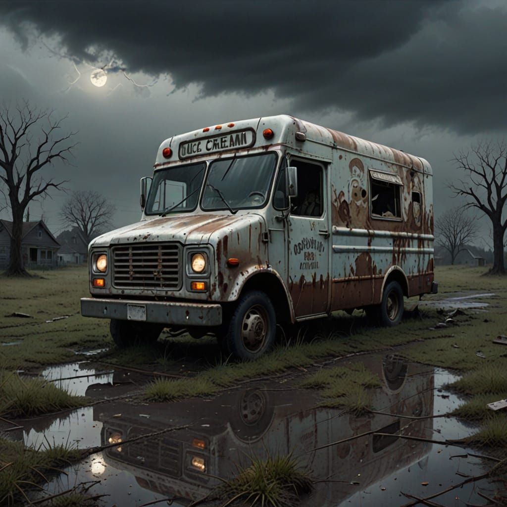 Eerie Ice Cream Truck in Gothic Horror Style