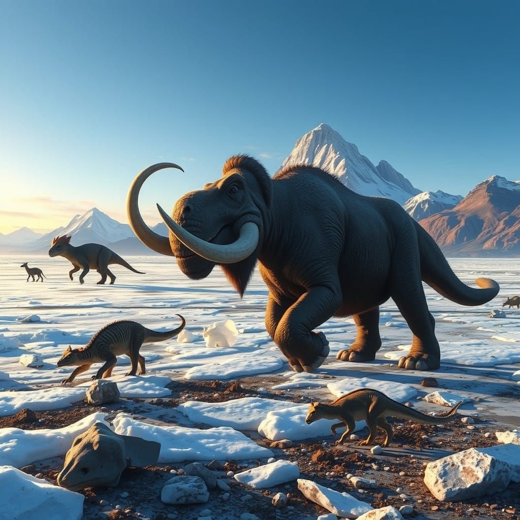 Ethereal Prehistoric Landscape in Frosty Pastel Colors