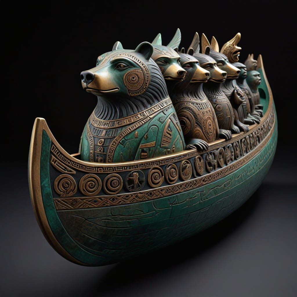 Haida Mythological Creatures in Majestic Bronze Canoe