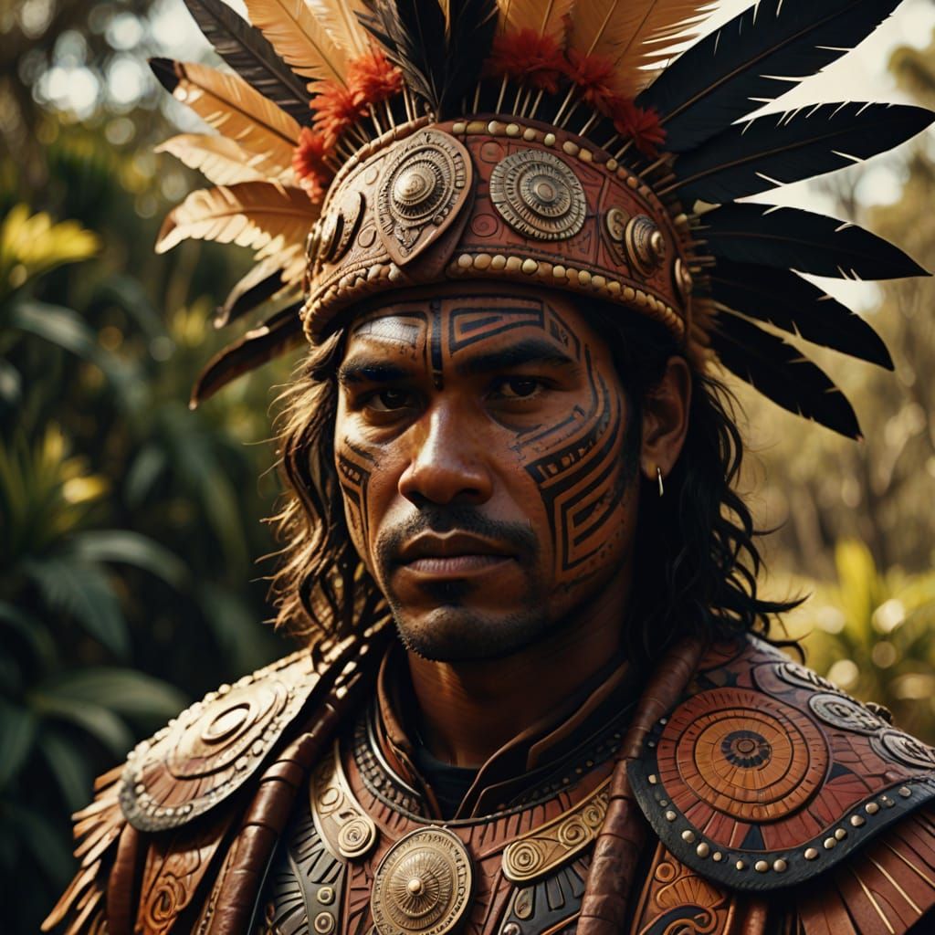 Aboriginal Australian Man in Bullroarer Costume: Hyperrealis...