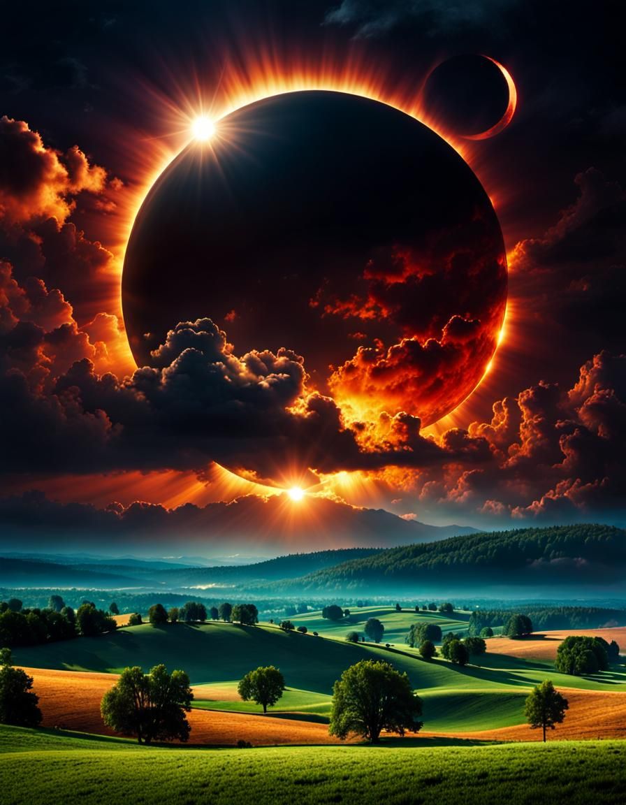 Epic Eclipse Landscape in Digital Matte Painting Style