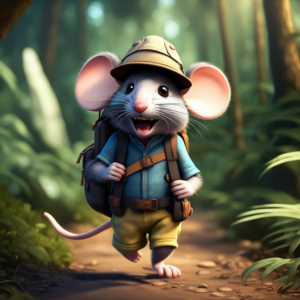 Adventurous Mouse Explorer in Tropical Forest