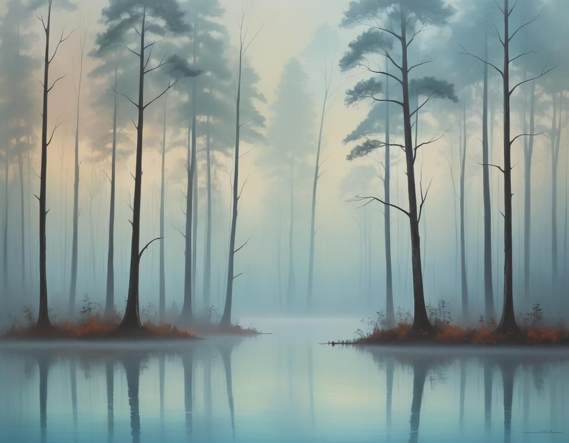 Misty Forest at Dawn Abstract Art
