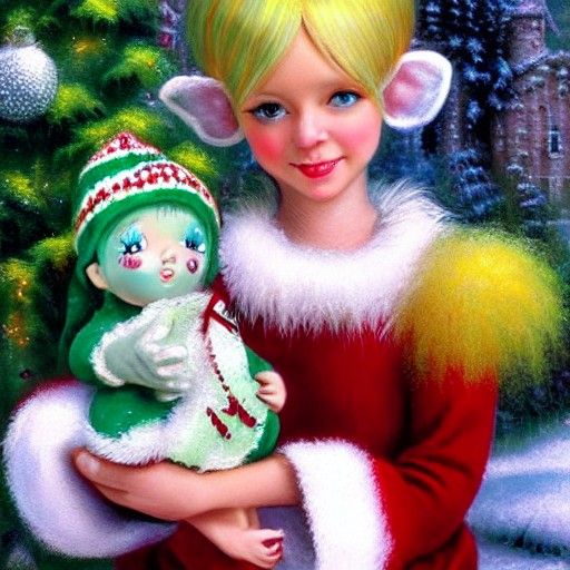 Beautiful Christmas Elf with Broken Doll Portrait