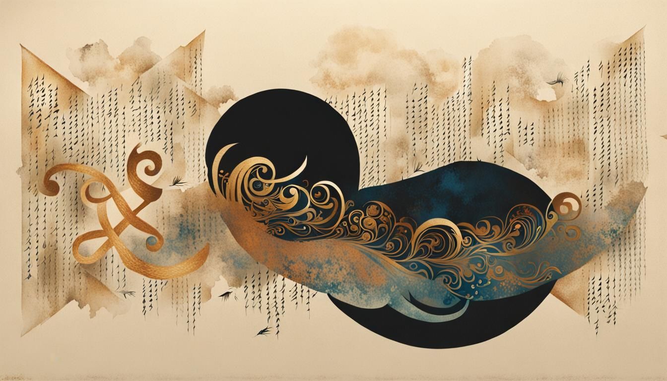 Elegant Calligraphic Illustration Forming an Image Pattern