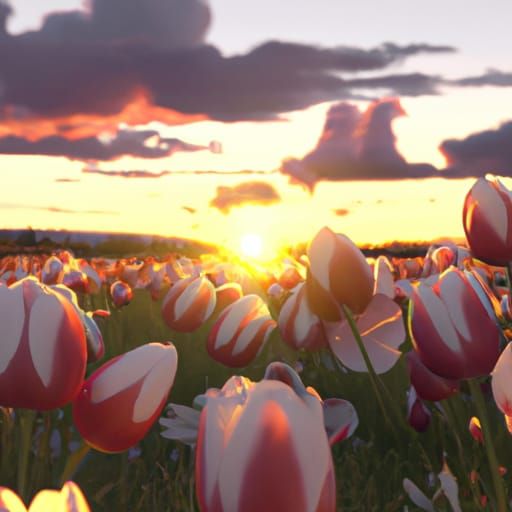 Tulip Field at Sunset: Studio Ghibli Anime Visual