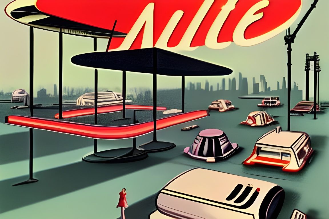 Retrofuturistic Mechanical City Life Illustration