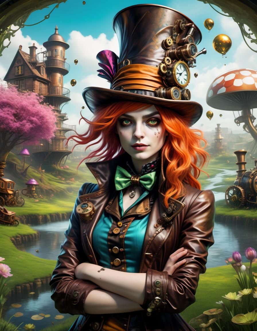 Steampunk Mad Hatter Girl in Wonderland Spring