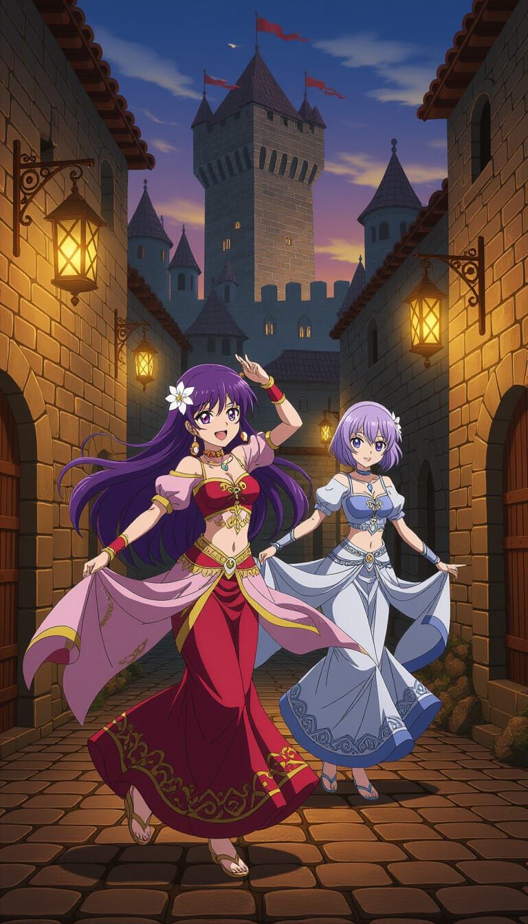 Anime Princesses Dancing in Medieval Alleys