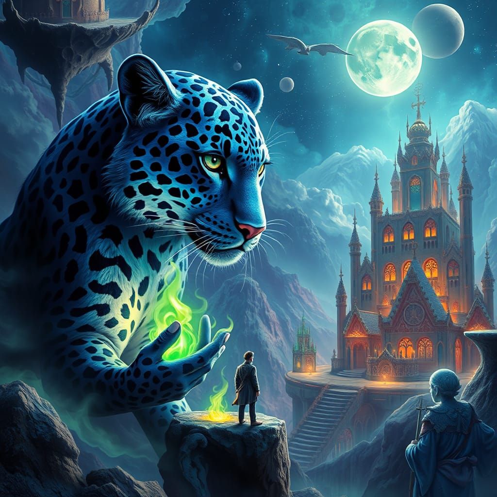 Blue Leopard King Offers Fire to Time Shaman