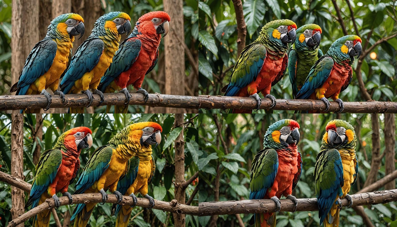 Hyperrealistic Parrots in Natural Light