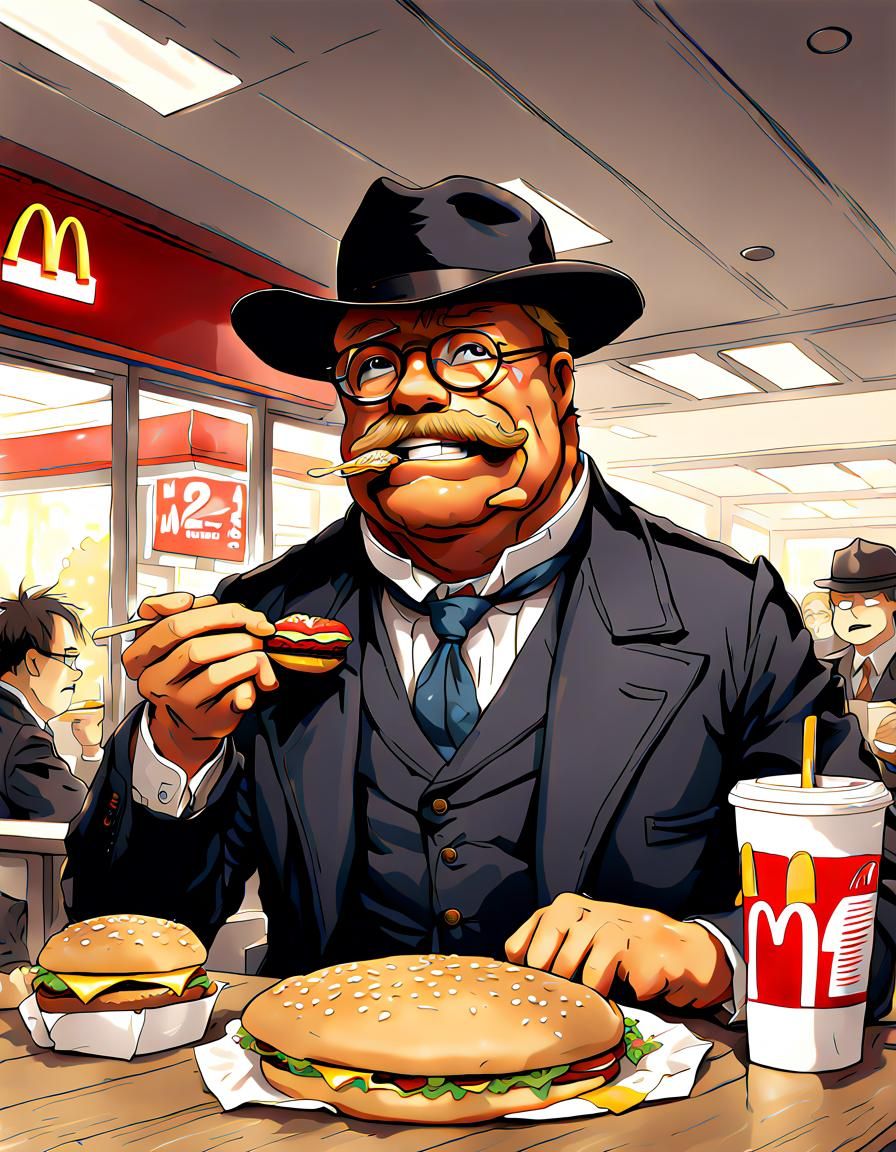 Teddy Roosevelt at McDonald's in Anime Style