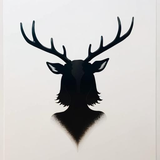 Abstract Woman with Stag Antlers Ink Drawing