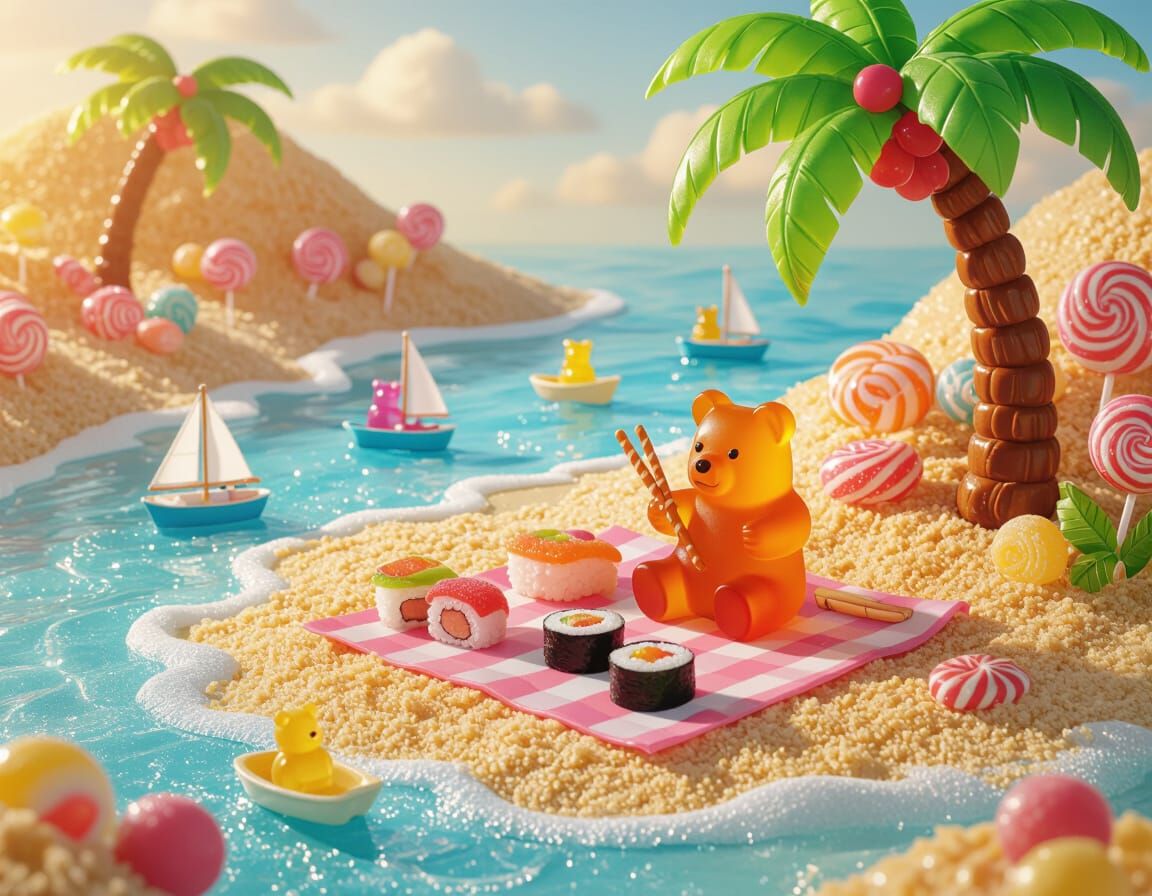 Whimsical Candy Coast Beach Picnic Scene