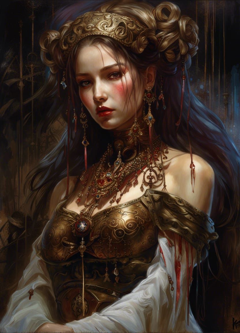 Macabre Bronze Bleeding Woman: Digital Art