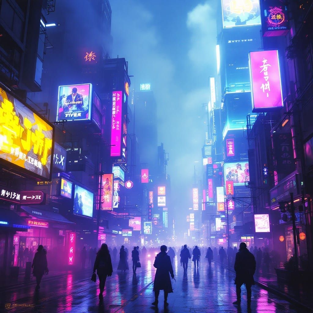 Cyberpunk Cityscape at Night in Neon Hues