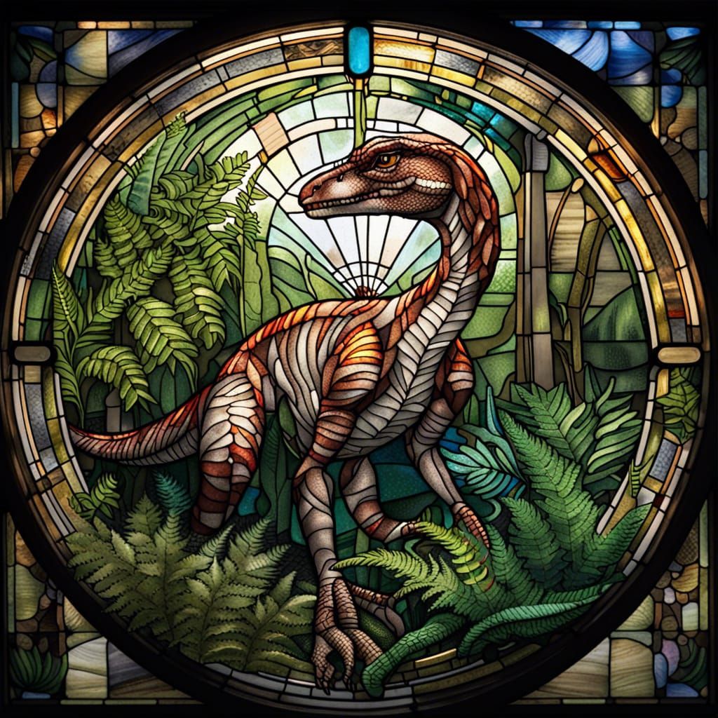 velociraptor stained glass 5