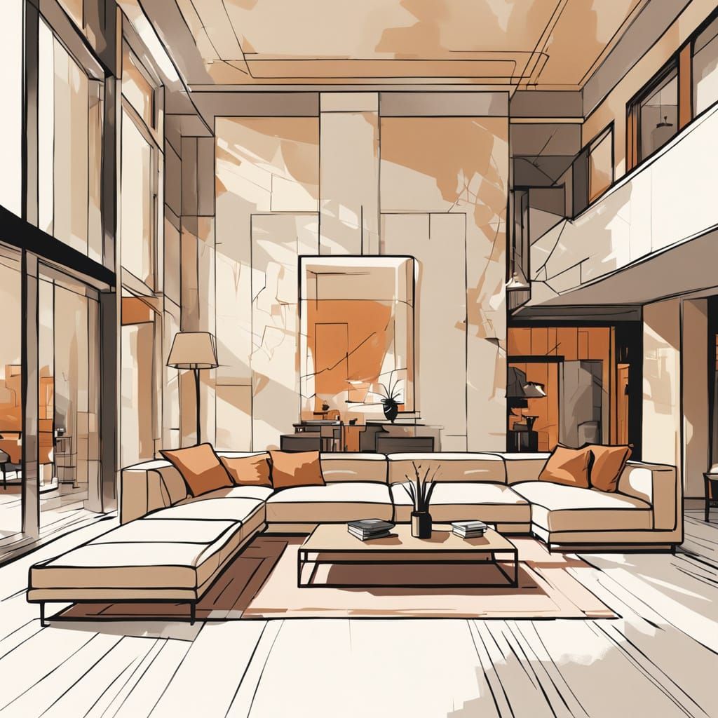 Luxurious Modern Living Room Illustration in Graphic Novel S...
