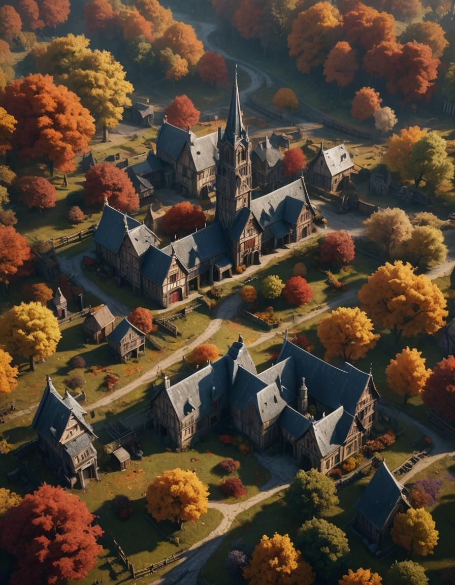 Gothic Autumn Farm: Detailed Matte Painting