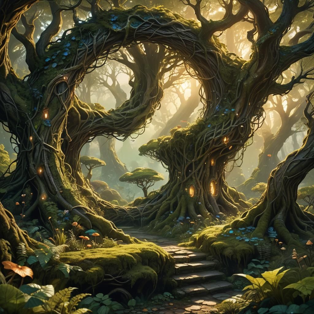 Lush Ring Forest Concept Art in Fantasy Style