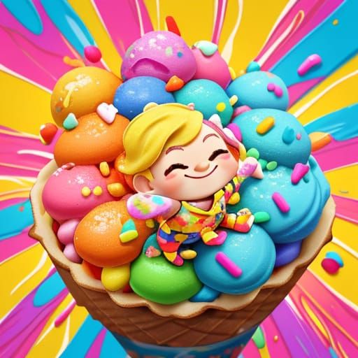 Colorful Illustration of People Eating Ice Cream