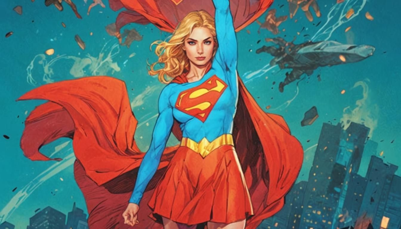 Supergirl Comic Art in Dynamic Action Pose