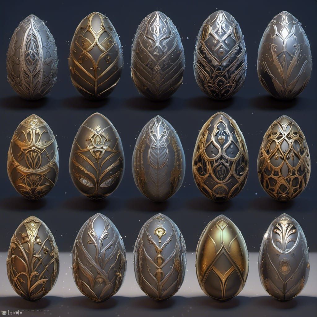 Science Fiction Easter Eggs with Bronze Decorations