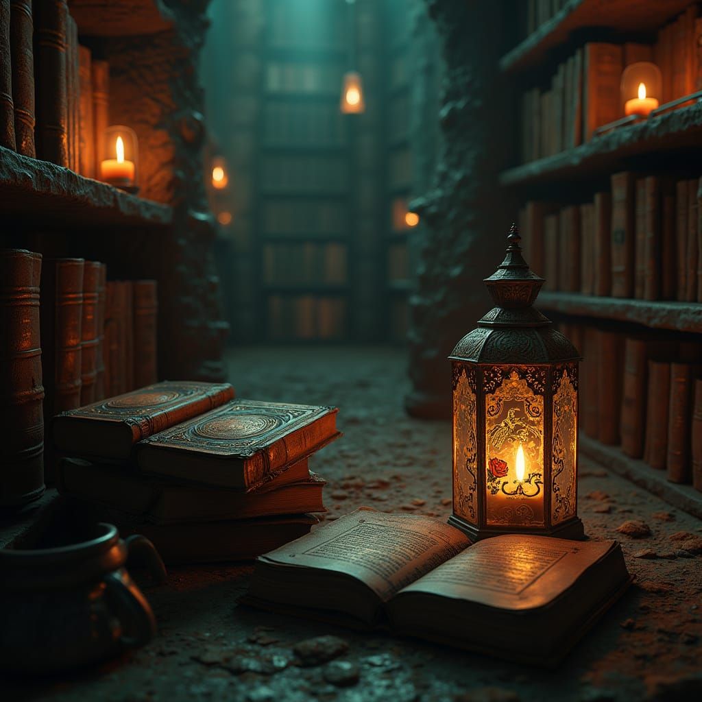 Mystical Chamber of Ancient Tomes and Candles