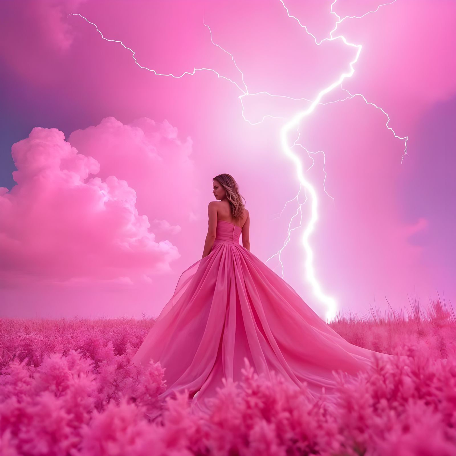Pink Lightning in a Pink Sky