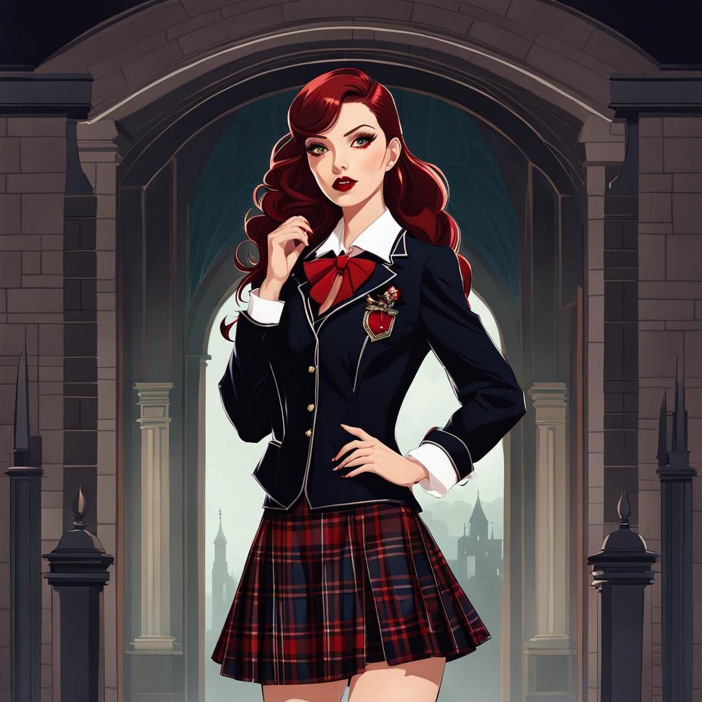 Tartan Vampiress in Dark Academia Style