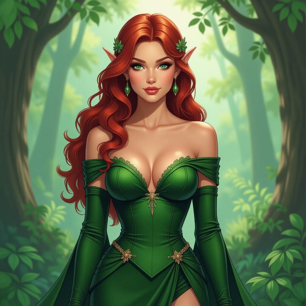 Elegant Elf Woman in Frank Cho Comic Style