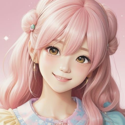 Pastel Anime Girl Portrait with Sparkly Eyes